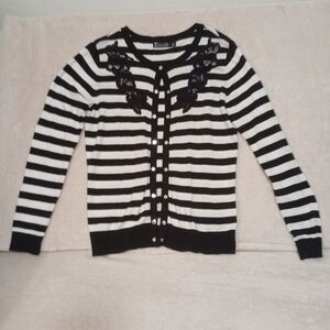 7th Avenue Design Studio New York & Co Snap Front Cardigan Size L Stripe